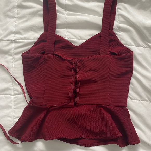 Elegant Burgundy Peplum Top - Picture 2 of 3